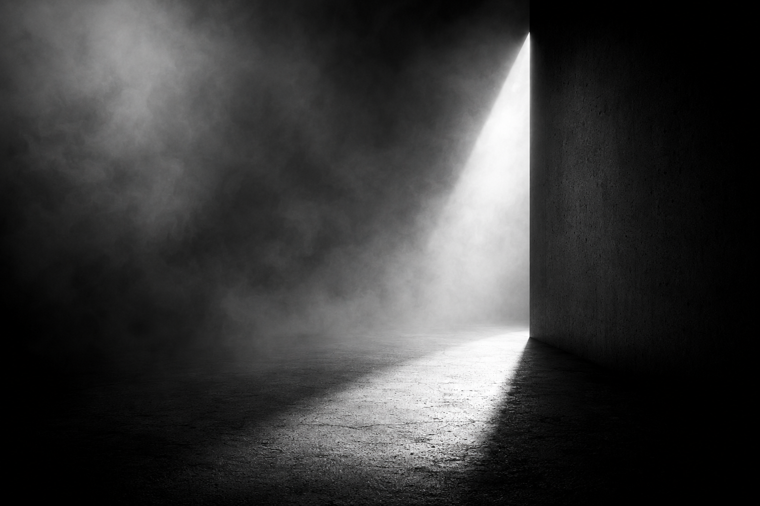 Lichtstrahl trennt einen klaren Bereich von Nebel und Schatten als Symbol für Klarheit in Organisationen.